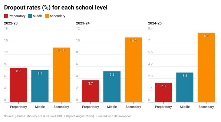 Dropout rates, in percentage, for each school level