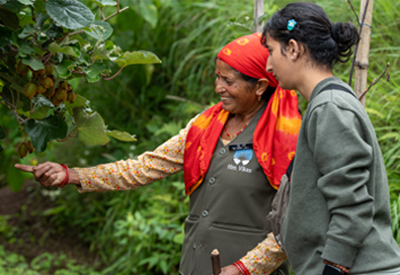 Basu Devi guides visitors along the forest trails Basu Devi guides visitors along the forest trails