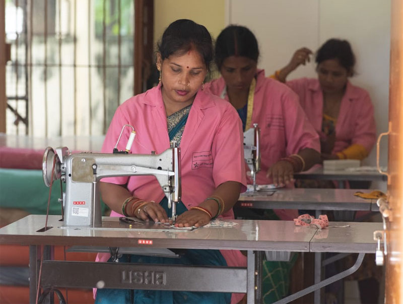 Around 10 women stitch reusable eco-friendly pads, thereby improving their livelihoods while raising awareness among rural women 