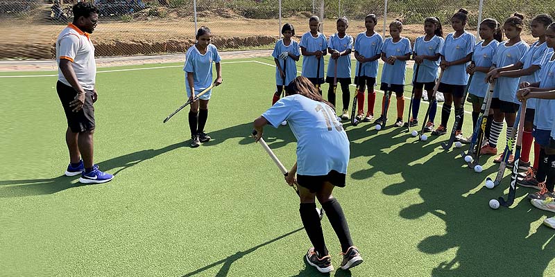 Girls honing their hockey skills at the grassroots centre in village Bichna Girls honing their hockey skills at the grassroots centre in village Bichna