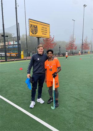 Ghuran Lohra with Dutch forward and Paris Olympic gold medalist Koen Bijen (left) during his tour of the Netherlands.*