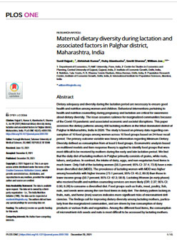 Peer reviewed publication on Maternal dietary diversity during lactation and associated factors in Palghar district, Maharashtra, India