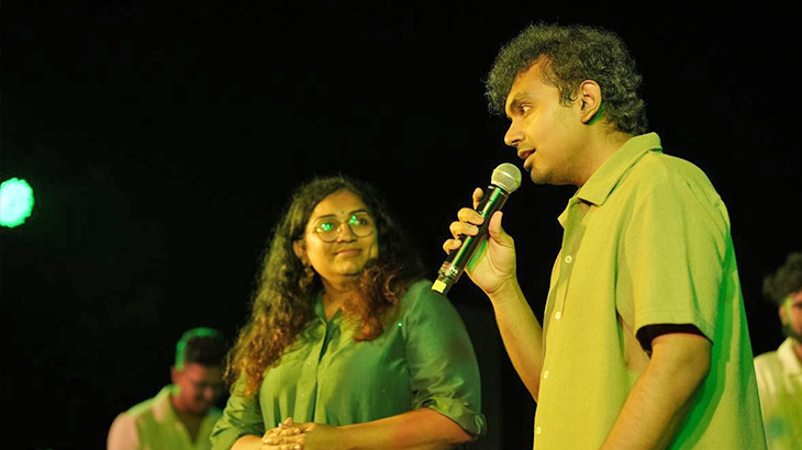 Mentor-musician Charu Hariharan (left) on stage. | Photo Credit: Courtesy Arpo Mentor-musician Charu Hariharan (left) on stage. | Photo Credit: Courtesy Arpo