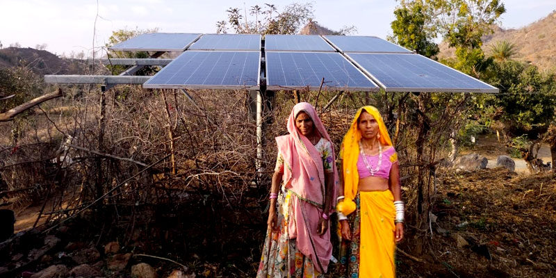 A solar panel at Danverli Fali powers the solar water pump that draw waters to the water tank A solar panel at Danverli Fali powers the solar water pump that draw waters to the water tank