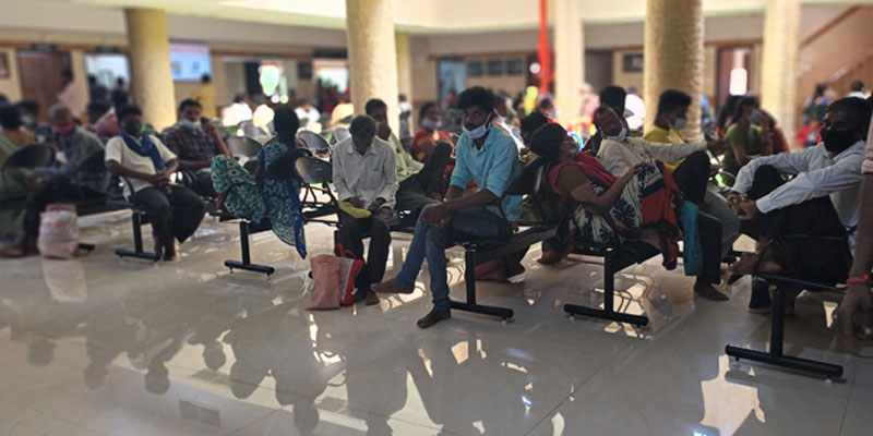 Patients in the outpatient department, waiting to be seen Patients in the outpatient department, waiting to be seen