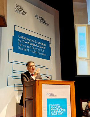Siddharth Sharma, CEO of Tata Trusts, addresses the Global Learning Collaborative for Health Systems Resilience (GLC4HSR) Annual Conclave 2025 in New Delhi.