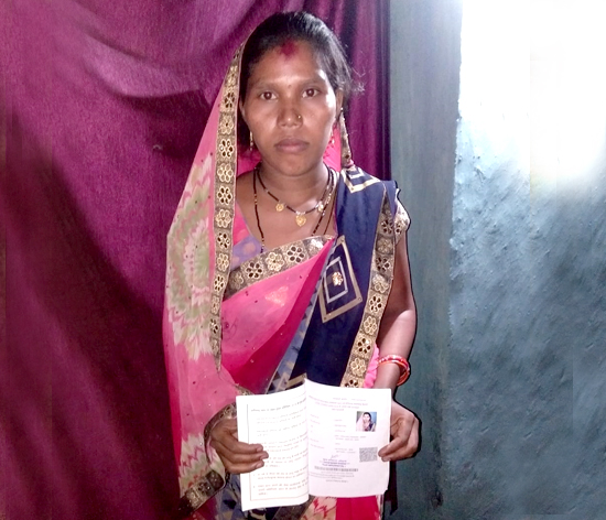 Madhuri Bai Baghel with her newly-acquired ration card