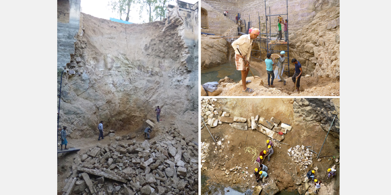 The desilting and removal of debris after the collapse at the Badi Baoli