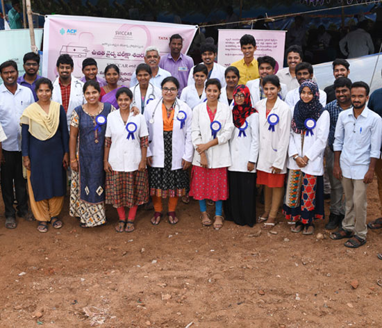 A team of volunteers, staff and doctors at SVICCAR’s health camp at Karveti Nagar, Chittoor, Andhra Pradesh A team of volunteers, staff and doctors at SVICCAR’s health camp at Karveti Nagar, Chittoor, Andhra Pradesh