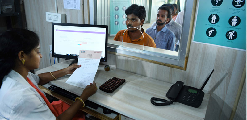 Patients queued up for a check-up
