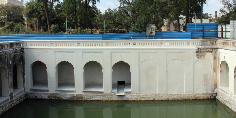 After restoration of the Western wall of the Badi Baoli, 2016