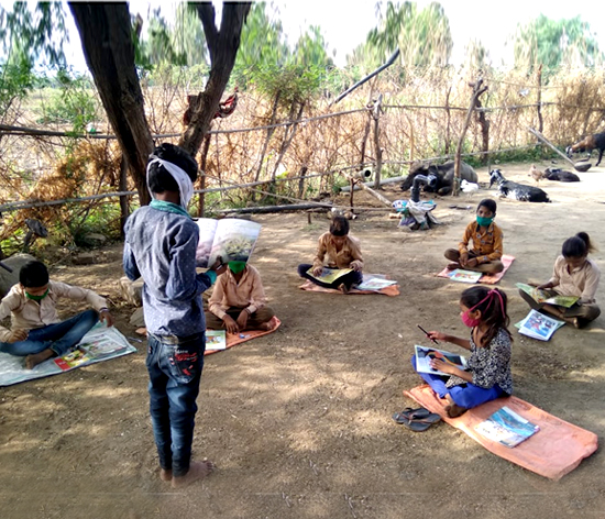 Children learning in an open space