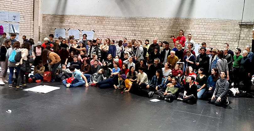 A group photo at the performance space during the 7th Dance Education Biennale in Hamburg. A group photo at the performance space during the 7th Dance Education Biennale in Hamburg.