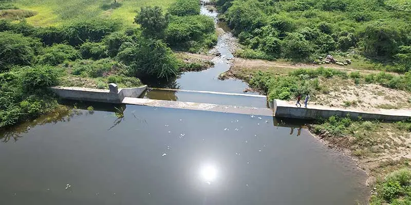 A check dam in Balda-R undergoing renovation