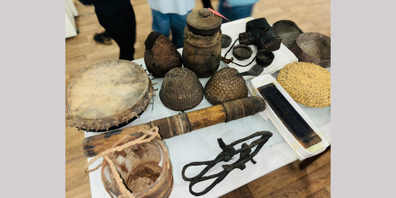 A selection of wooden objects from the Sikkim State Museum.