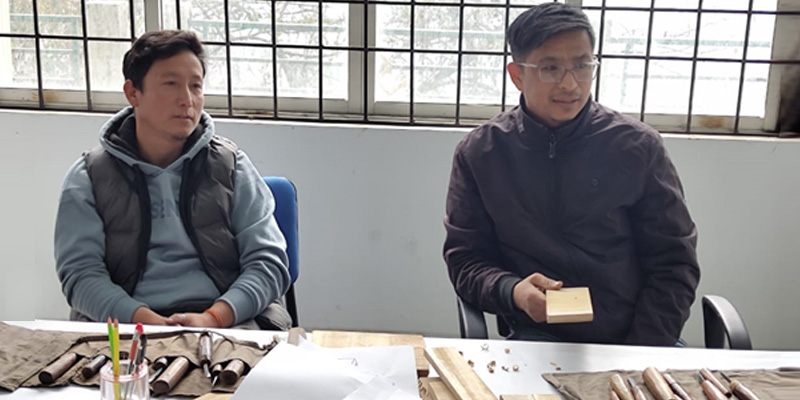 Wood and metal craftsmen from the Directorate of Handicrafts and Handloom, Govt. of Sikkim, taking an introductory session on wood and metal crafting techniques.