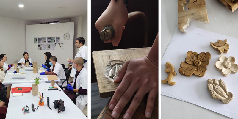 Participants applying skills learnt on wood crafting.
