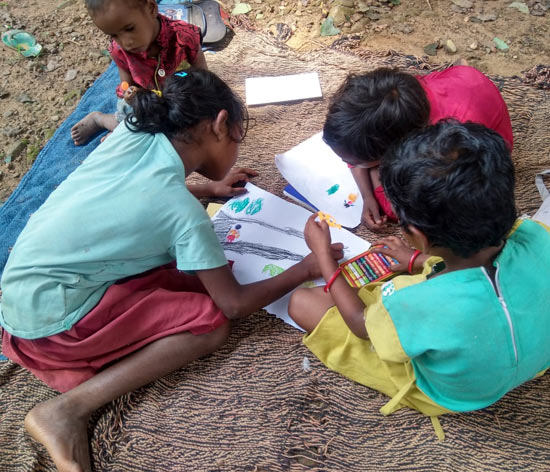 Expressing themselves through activities like drawing Jamlo’s walk and enacting plays helped the children process the events in the story Expressing themselves through activities like drawing Jamlo’s walk and enacting plays helped the children process the events in the story