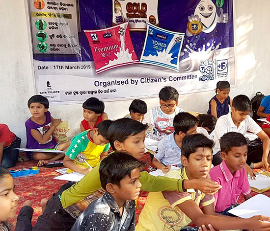 A painting competition organised in a school in Odisha to raise awareness on fortified milk