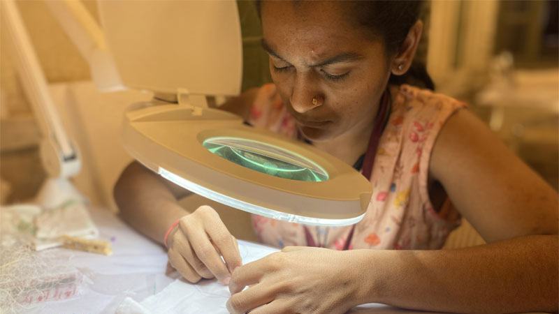Practising conservation stitches on a dummy object