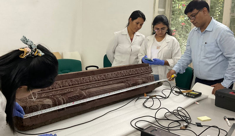 Demonstration on the use of ultrasonic pulse velocity (UPV), a non-destructive method to assess wood quality and damages in wood by visiting faculty Dr. Shakti Chauhan