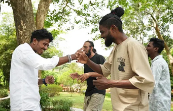 The Earthlore fellows rehearsing; Parvinder Singh (in black T-shirt) is one of the two non-tribal fellows in the band. | Photo Credit: Courtesy Arpo