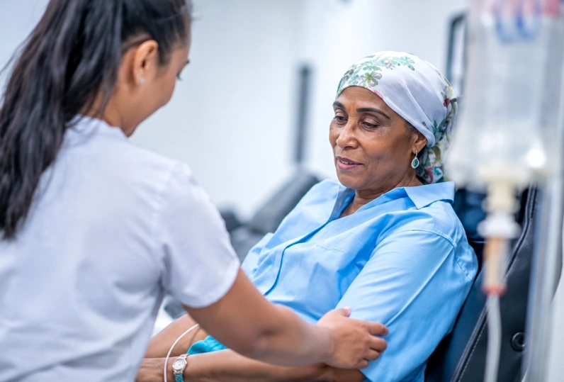 Cancer patient receiving treatment and support