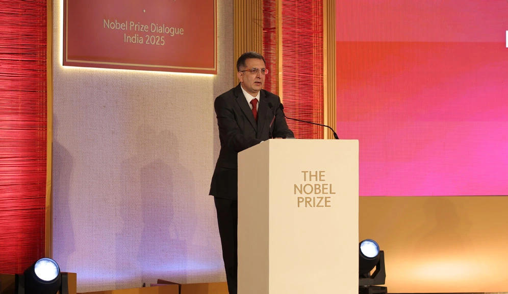 Siddharth Sharma, CEO, Tata Trusts, delivers the welcome address, setting the tone for The Future We Want at the Nobel Prize Dialogue India 2025 in Bengaluru.