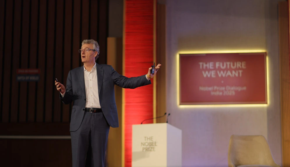 An insightful session by Nobel Laureate David MacMillan, who spoke about organocatalysis as part of “The Origins of Scientific Breakthroughs” at the Nobel Prize Dialogue India 2025.