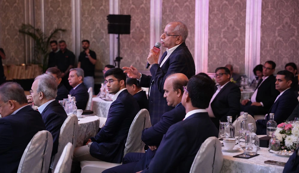 A guest engages with the panel during the Q&A session at the Nobel Prize Dialogue India 2025.