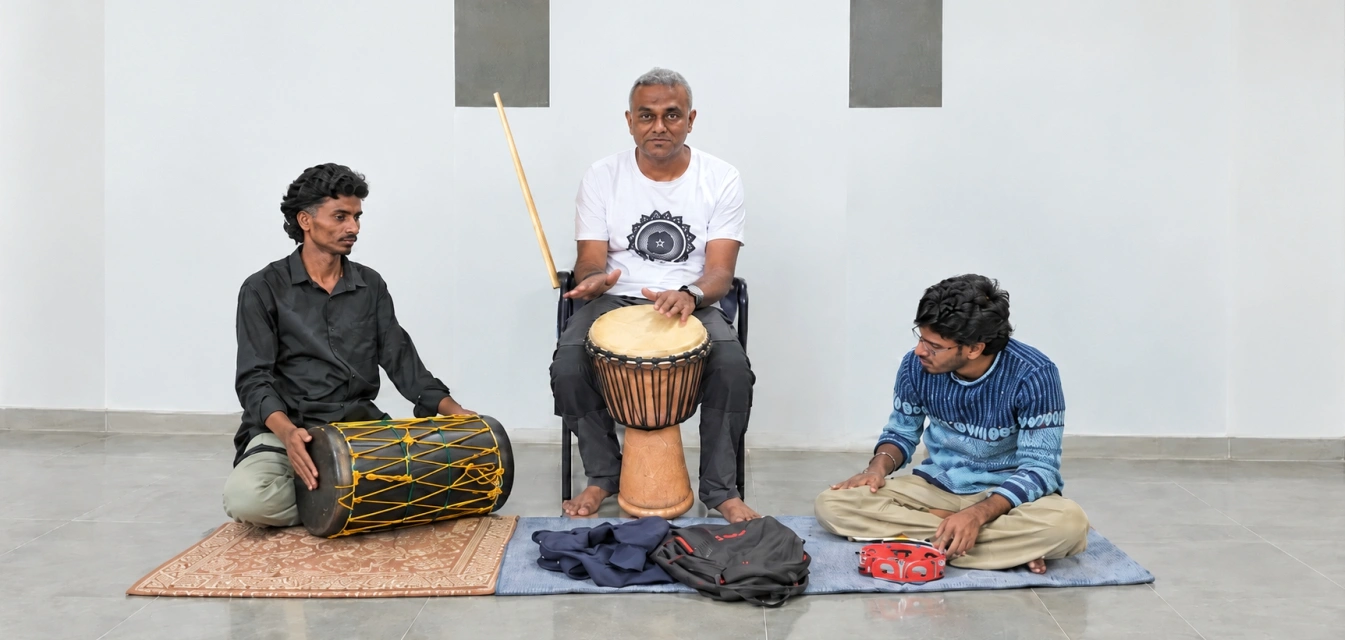 Composer, percussionist and a mentor Viveick Rajagopalan. | Photo Credit: Courtesy Arpo