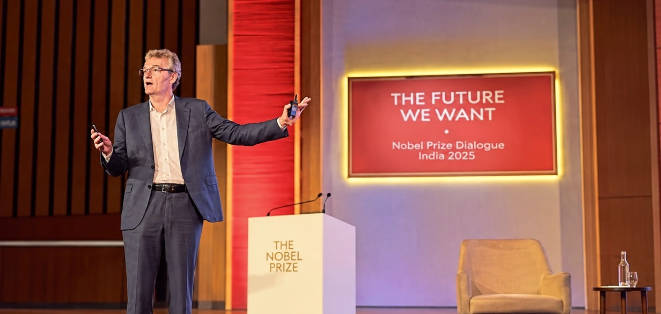David MacMillan at the Indian Institute of Science, Bengaluru, for the Nobel Prize Dialogue 2025. (Courtesy Tata Trusts)