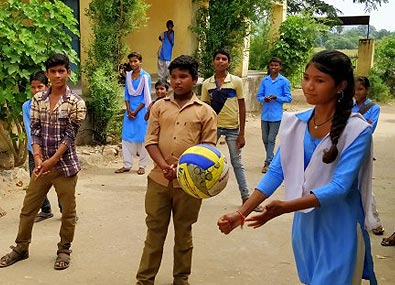 Girls line up with the boys for volleyball practice and fight restrictions about participation in sports at Bhoola in Rajasthan
