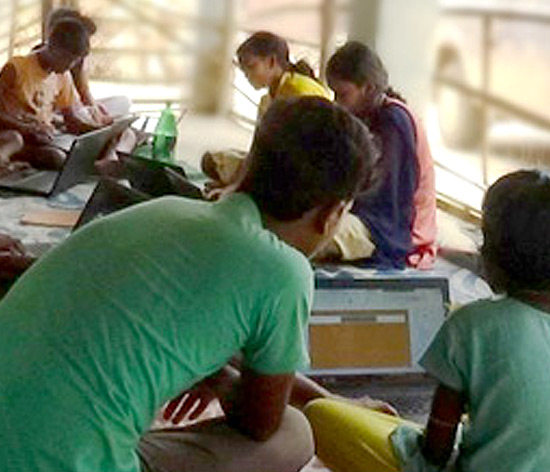 An Integrated Technology in Education mobile class underway in a Kora Adivasi village in Birbhum An Integrated Technology in Education mobile class underway in a Kora Adivasi village in Birbhum