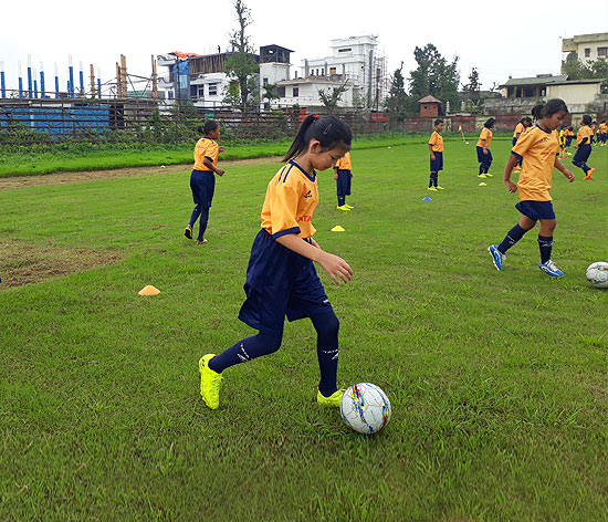 Young girls between the ages of 6 and 14 practise at the grassroots training centre set up by the Ta